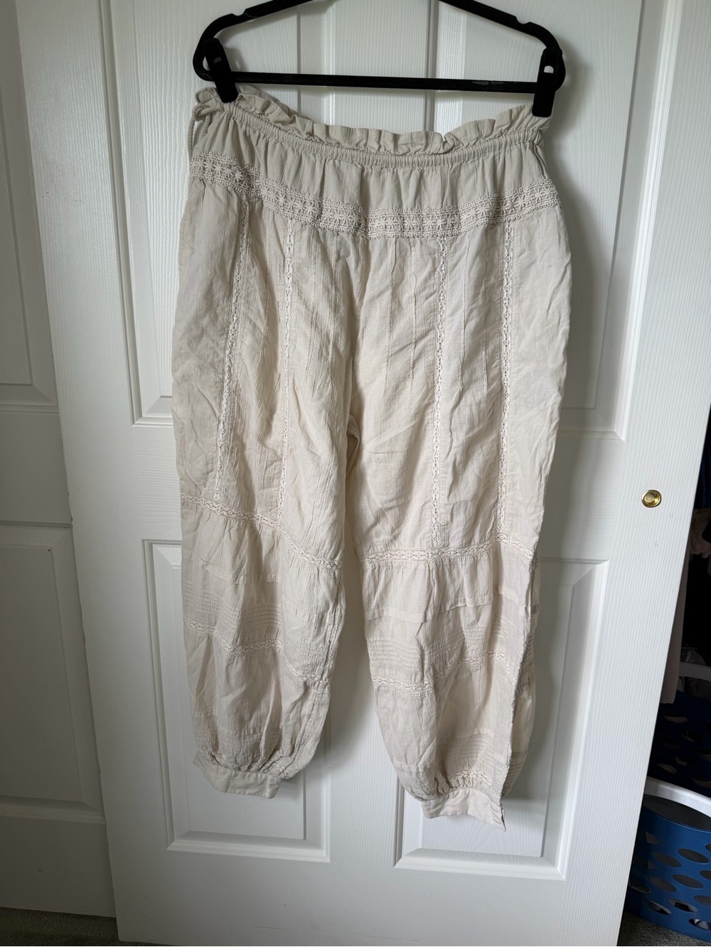 Free People Cream Boho Cropped Wide-Leg Pants